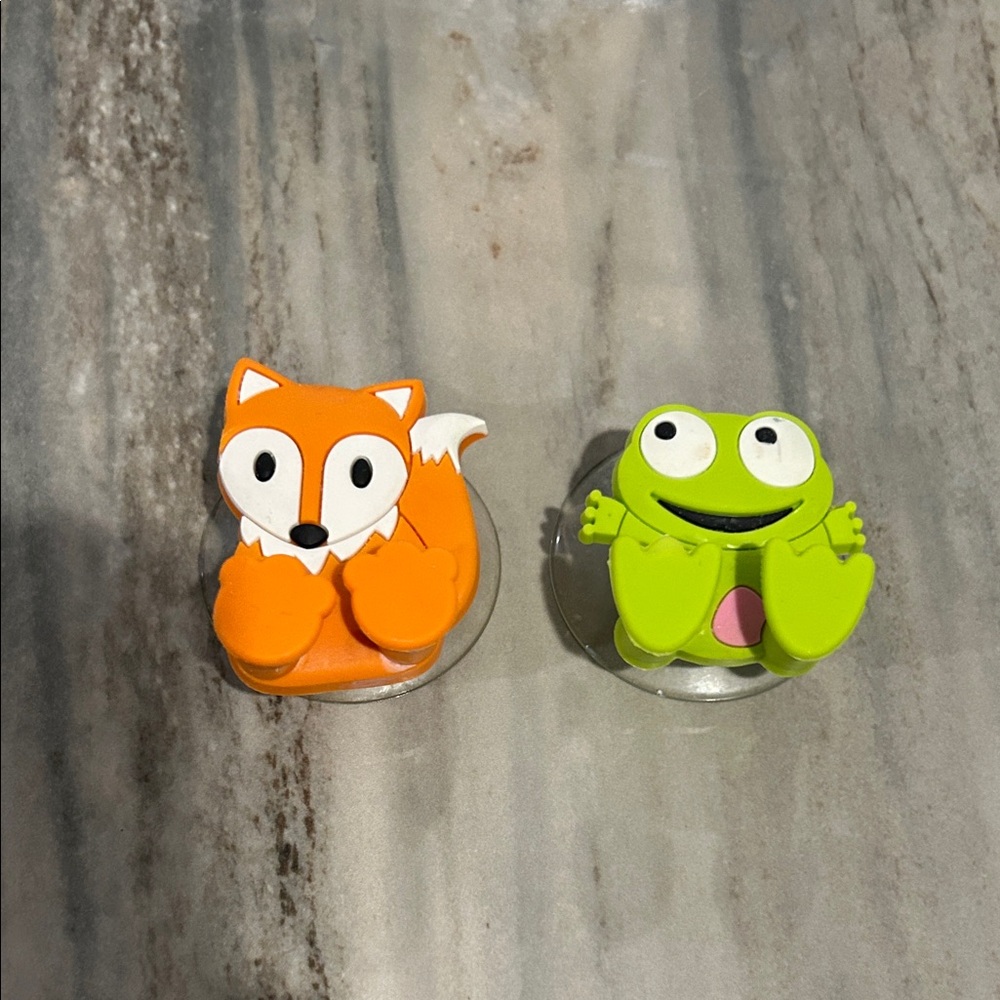 Cute Fox and Frog shaver or toothbrush holder grips for the wall or shower